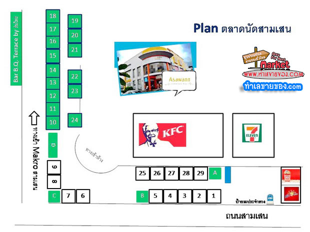 ตลาดนัดสามเสน หน้าห้างอัศวรรณ Asawann ทำเลค้าขายเขตดุสิต