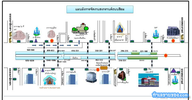 แผนผังการจัดงานสงกรานต์ ถนนสีลม ปี 2559 (งานนี้ ผู้ค้าไม่ต้องเสียค่าใช้)